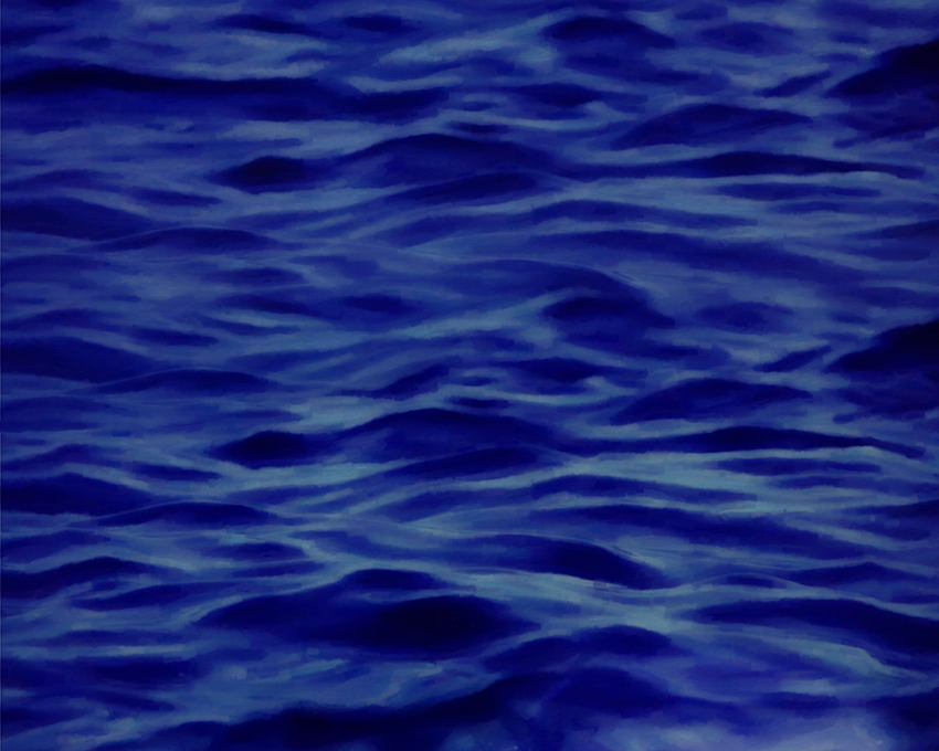 blue expressionist rendition of a school of dolphins in the ocean