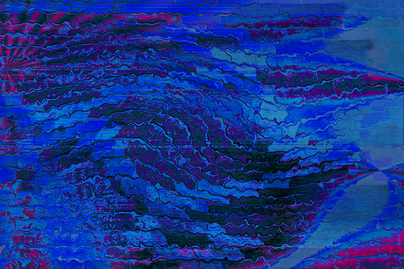 Distorted, brick textured road surface in strong blue hues