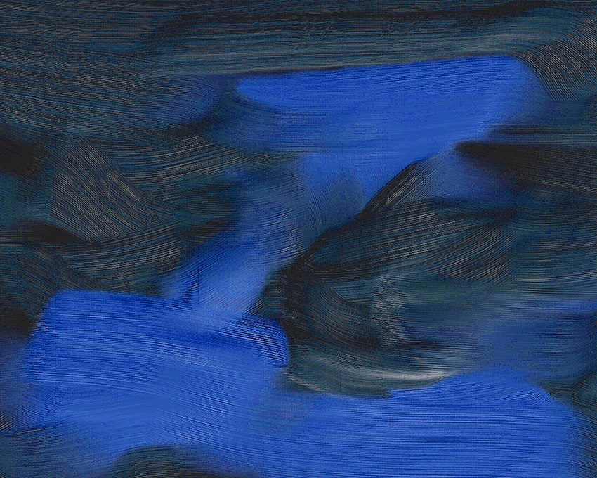 Rough paint strokes in varying hues of blue