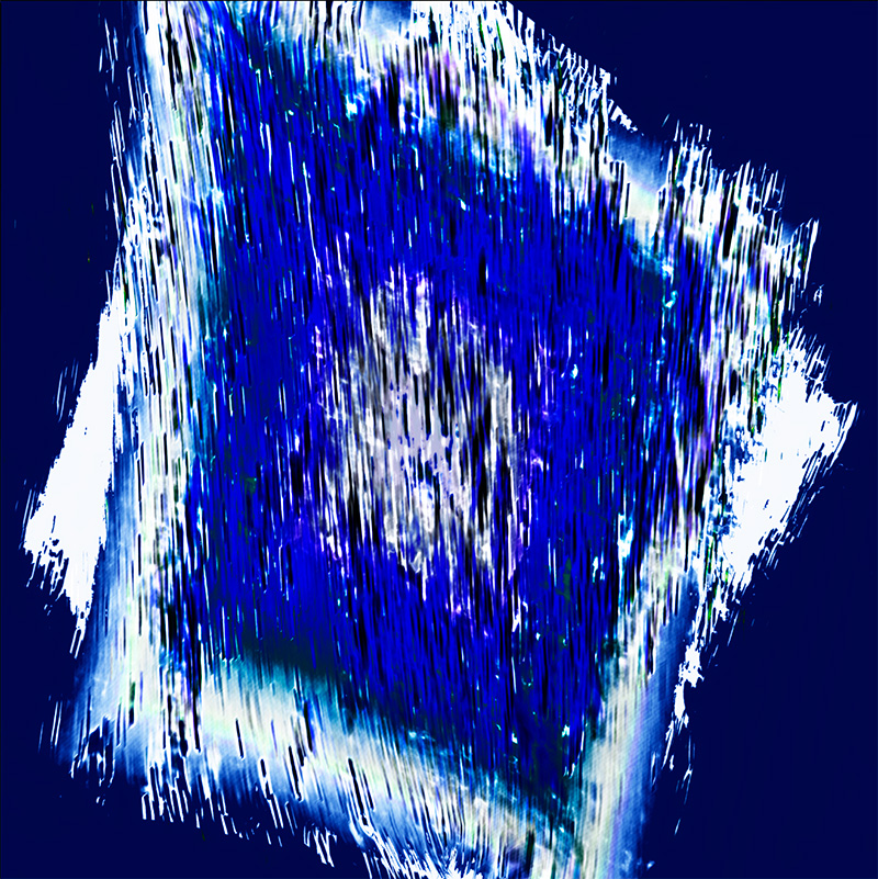 A geometric abstract in blue and white