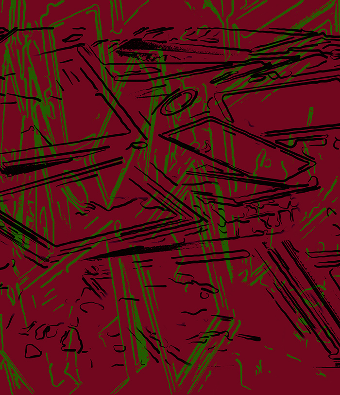 An abstract depiction of frames on rust red background