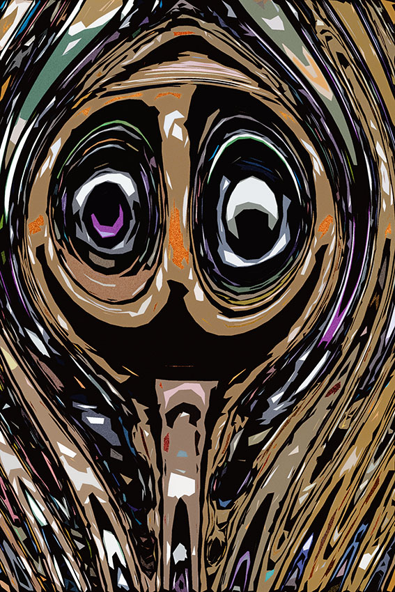 graphic expressionist depiction of eyes. with overall brown tones
